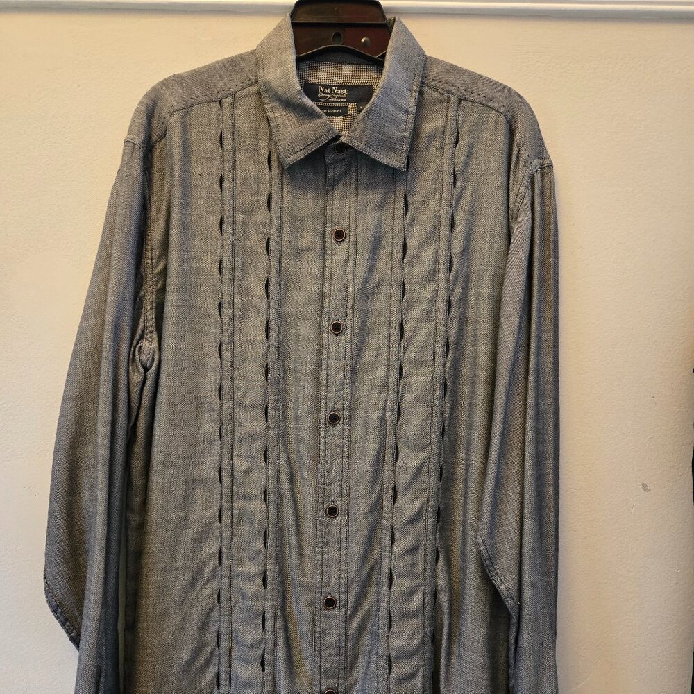 NAT NAST LUXURY ORIGINALS GREY SILK BLEND SHIRT SIZE LARGE LONG SLEEVE NWOT
